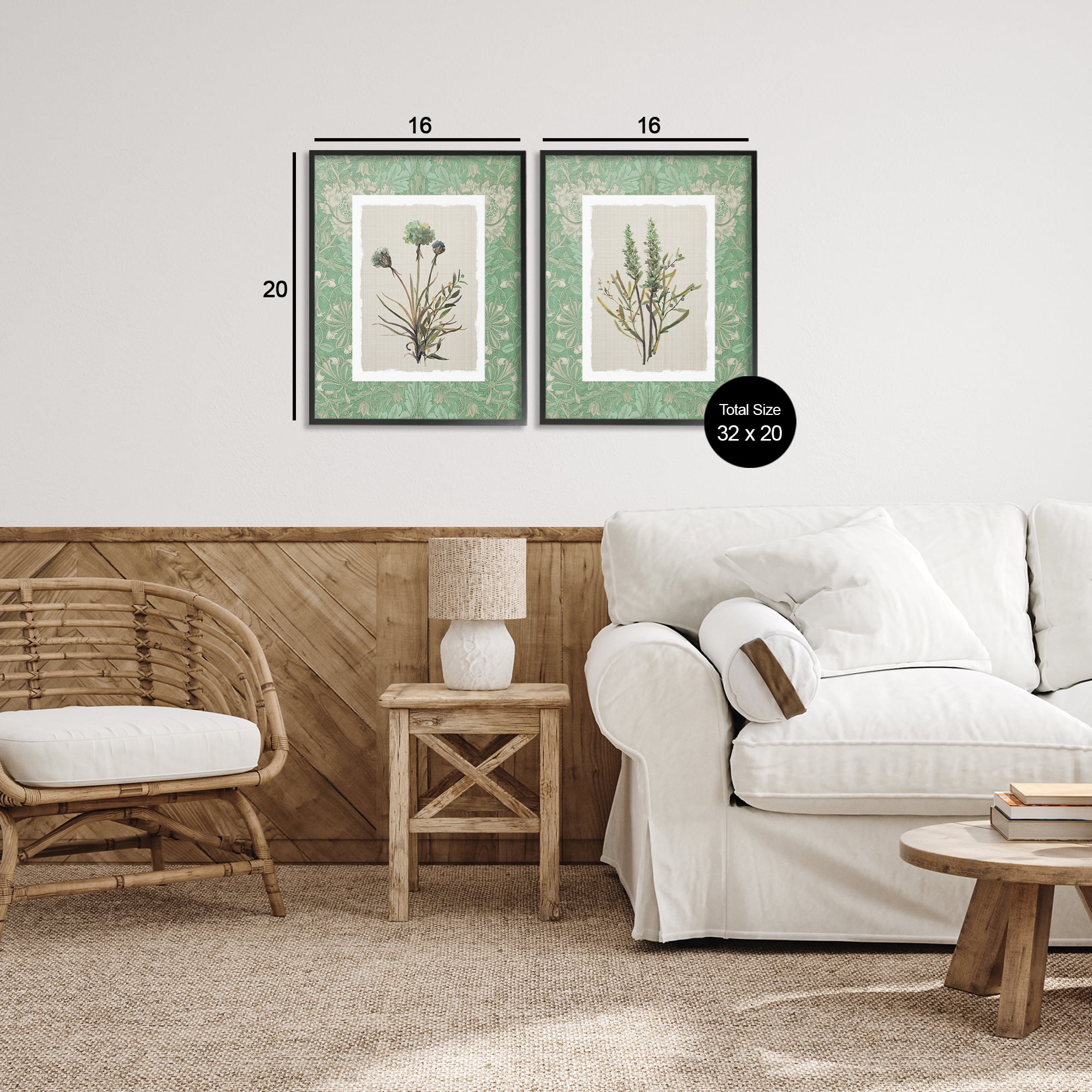 Stupell Industries Green Tone Herbal Blooms 2 Piece Black Framed Giclee Art Set, design by Carol Robinson