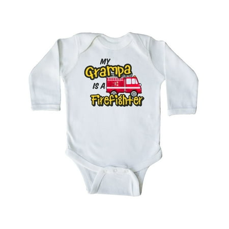 

Inktastic My Grampa is a Firefighter with Fire Truck Gift Baby Boy or Baby Girl Long Sleeve Bodysuit