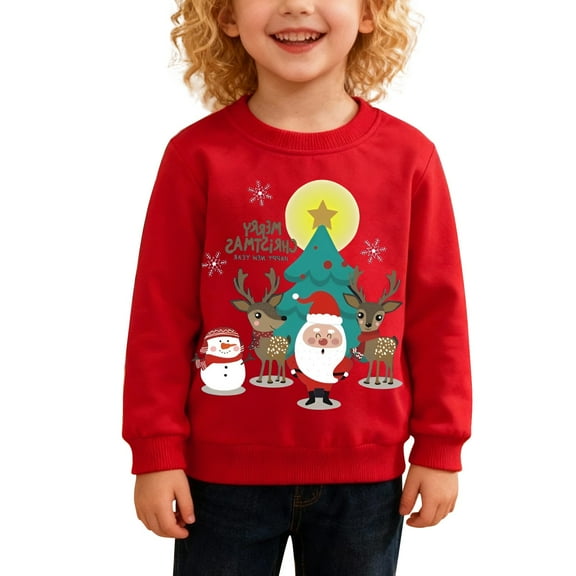 YunPes Kids Boys Girls Christmas Santa Sweatshirts Fleece Hoodies Funny Reindeer Graphic Long Sleeve Xmas Sweatshirt