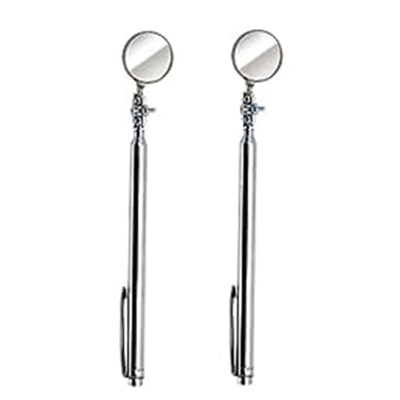 Circular Telescoping Pocket Inspection Mirror, 30mm Diameter, 4-1/2 Inch to 18 Inch Extended Handle Length (Pack of 2)