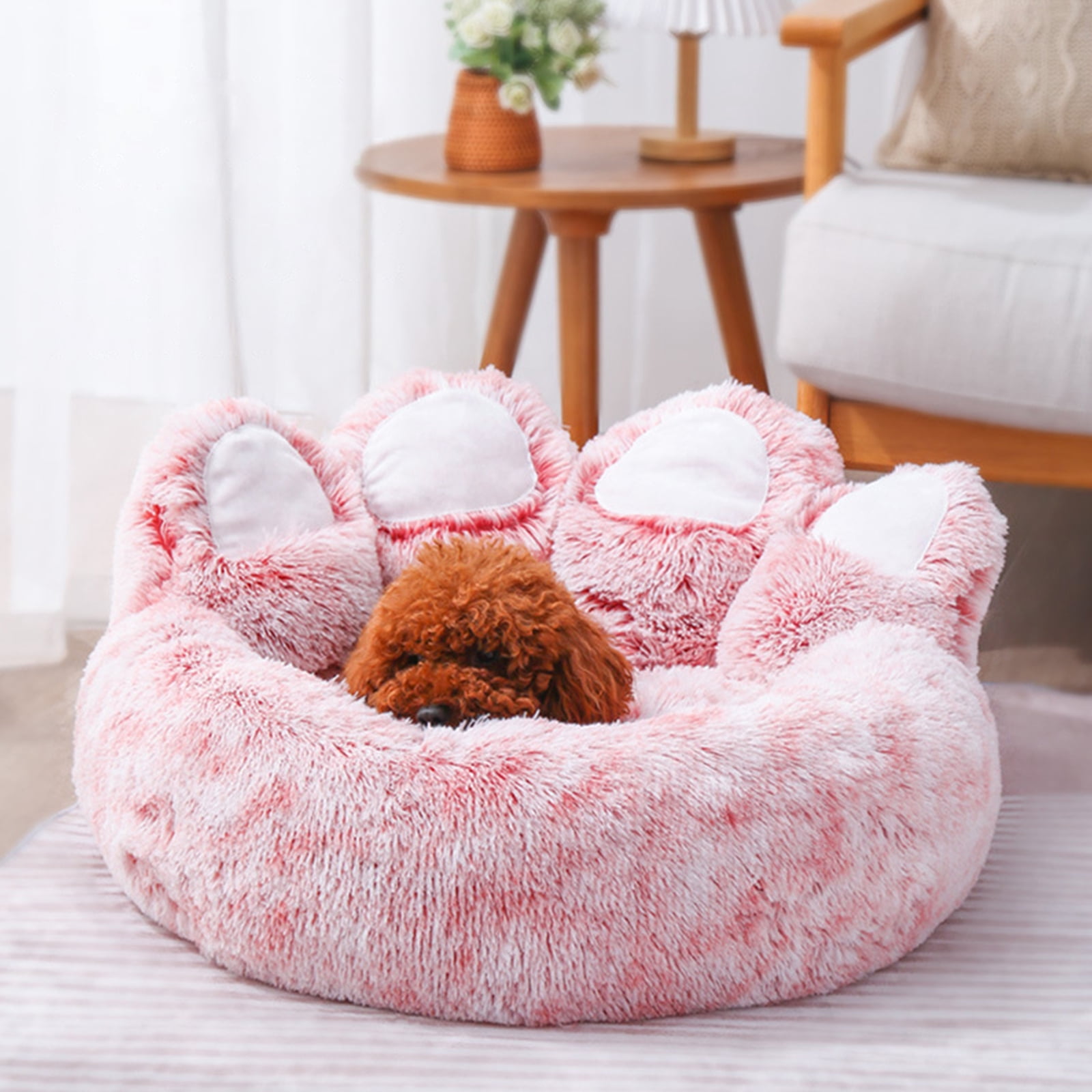 YAHHU Plush Dog Bed Bear Paw Shape Pet Bed for Cats and Dogs Cute Soft Orthopedic Dog Basket XL Brown (35.4 inches / 90 cm) Washable Mat