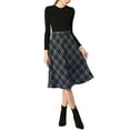 thumbnail image 6 of MODA NOVA Junior's Plaid High Waist Belted A-Line Casual Mid Skirt Blue Green M, 6 of 7