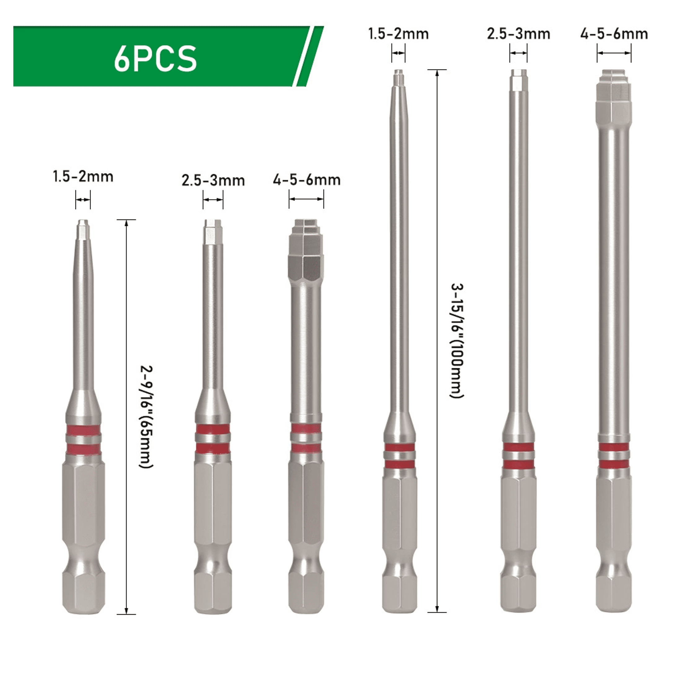 6-Piece Magnetic Hex Shank Nut Driver Bit Set – 1.5-6mm Stepped Hex Key Bits for Electric Drill, Wrench, DIY Repair & Woodworking