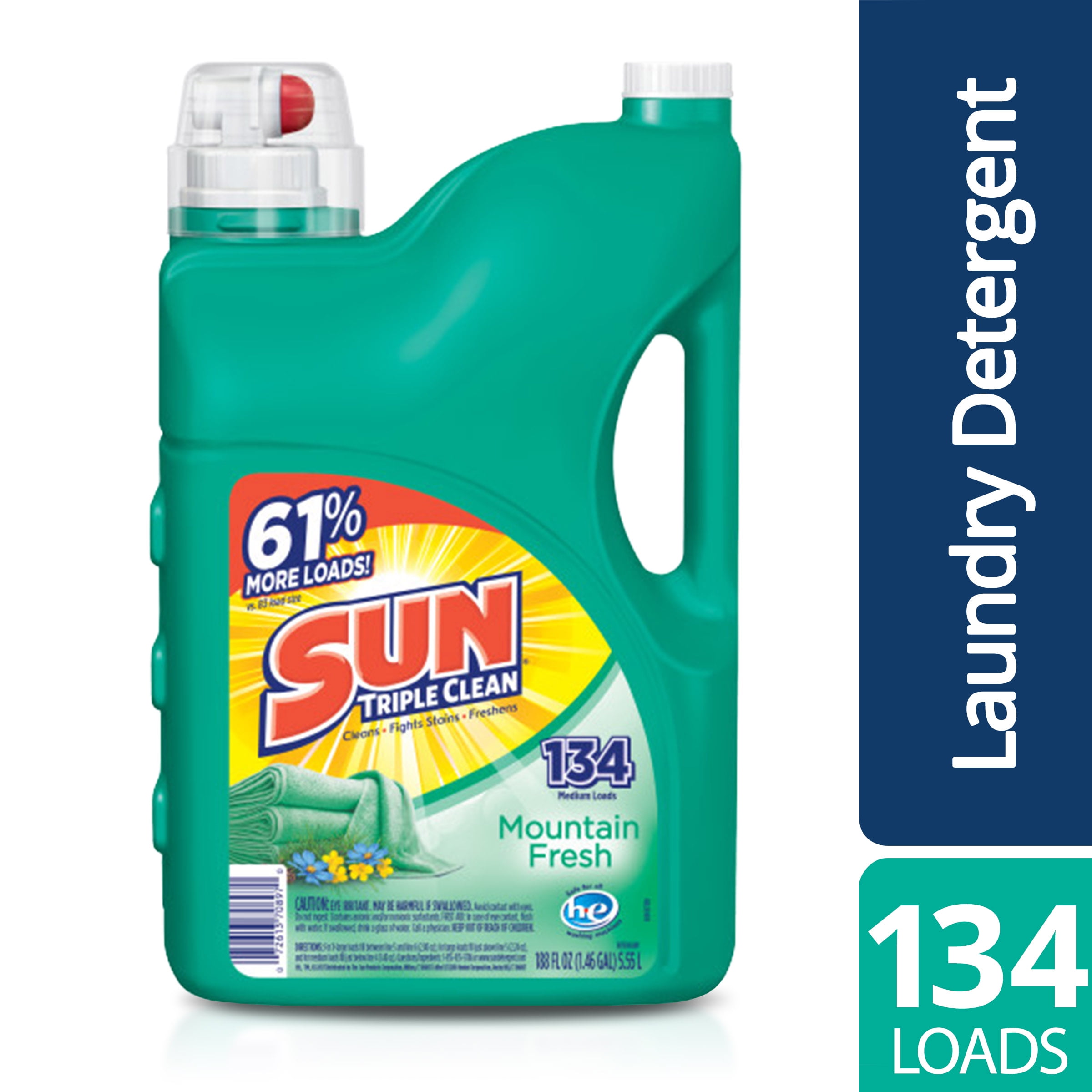 Sun Liquid Laundry Detergent, Mountain Fresh, 188 Ounce, 134 Loads