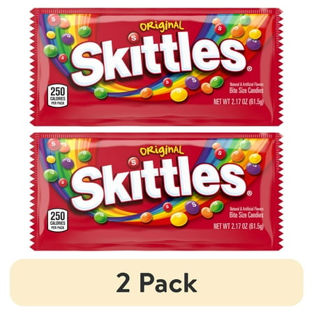(2 pack) Skittles Original Chewy Candy, Full Size - 2.17 oz Bag