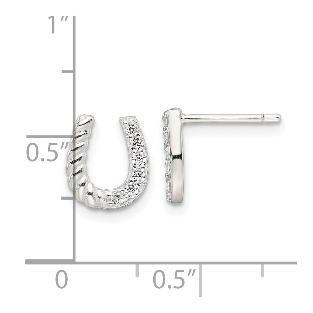 Auriga Fine Jewelry 925 Sterling Silver E-Coating Cubic Zirconia Horseshoe Stud Earrings for Women