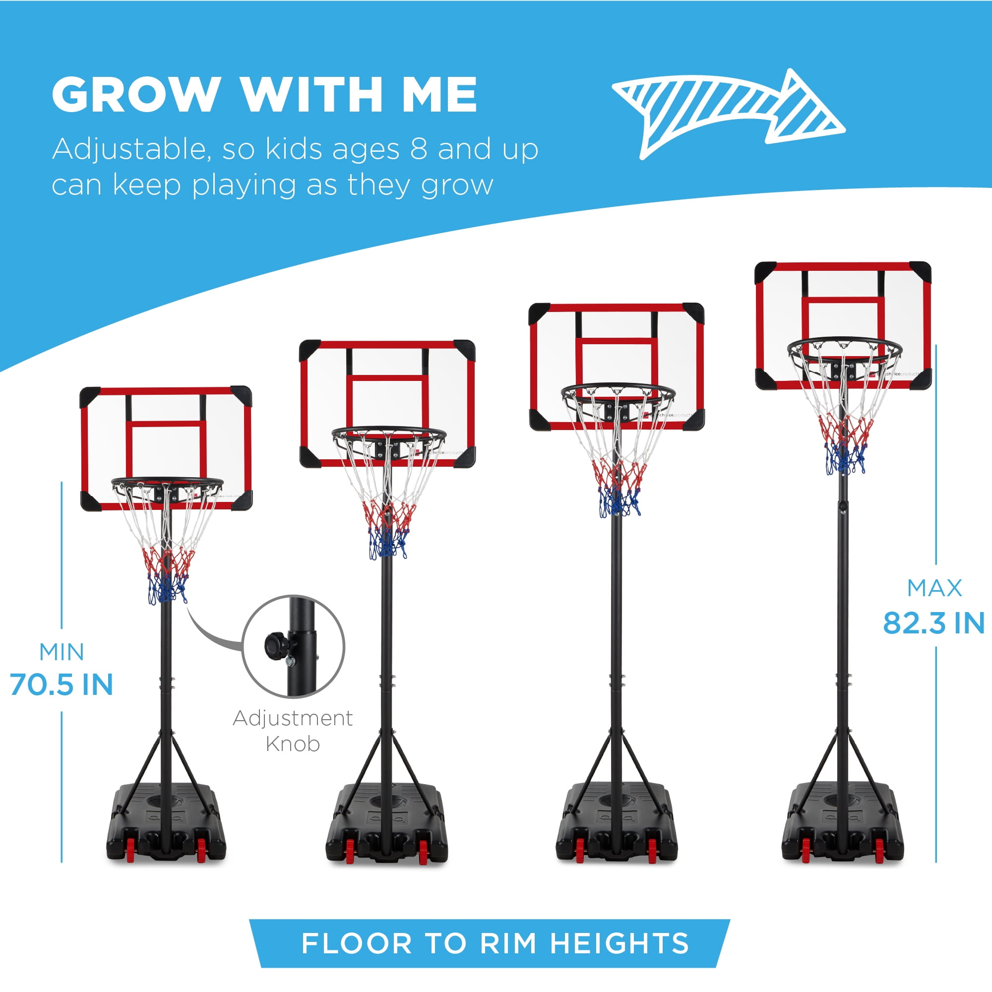 Best Choice Products Kids Height-Adjustable Basketball Hoop, Portable Game w/ 2 Wheels, Square Backboard - Clear