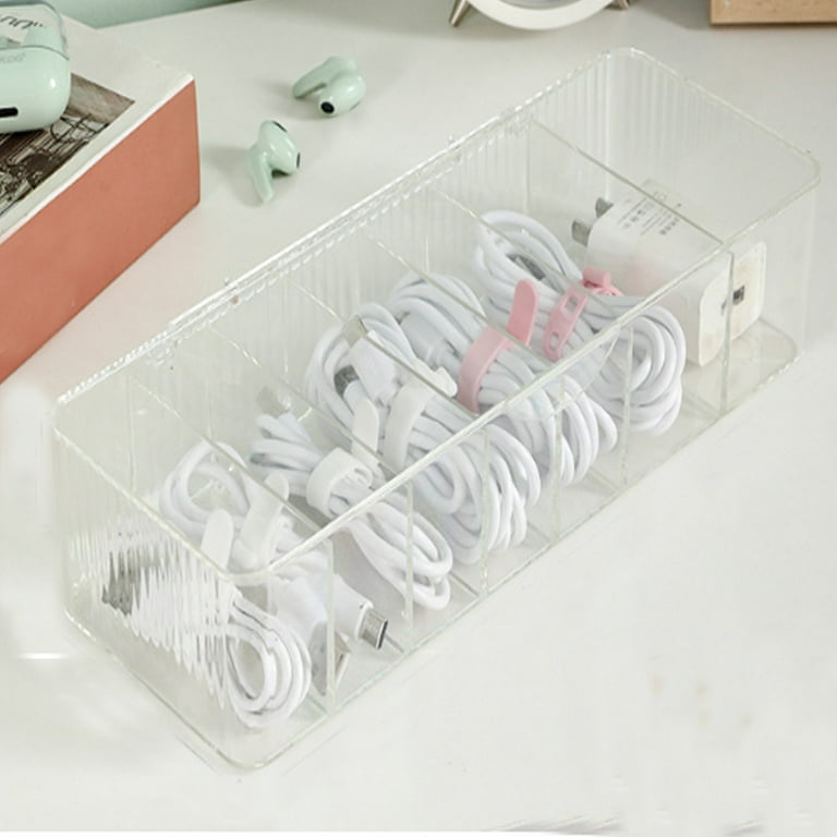 Storage Cassette Clear Electronics Organizer Box,7 Compartment Storage Boxes,Electronic Accessories Case for Desk Drawer,Data Cable Storage Box for