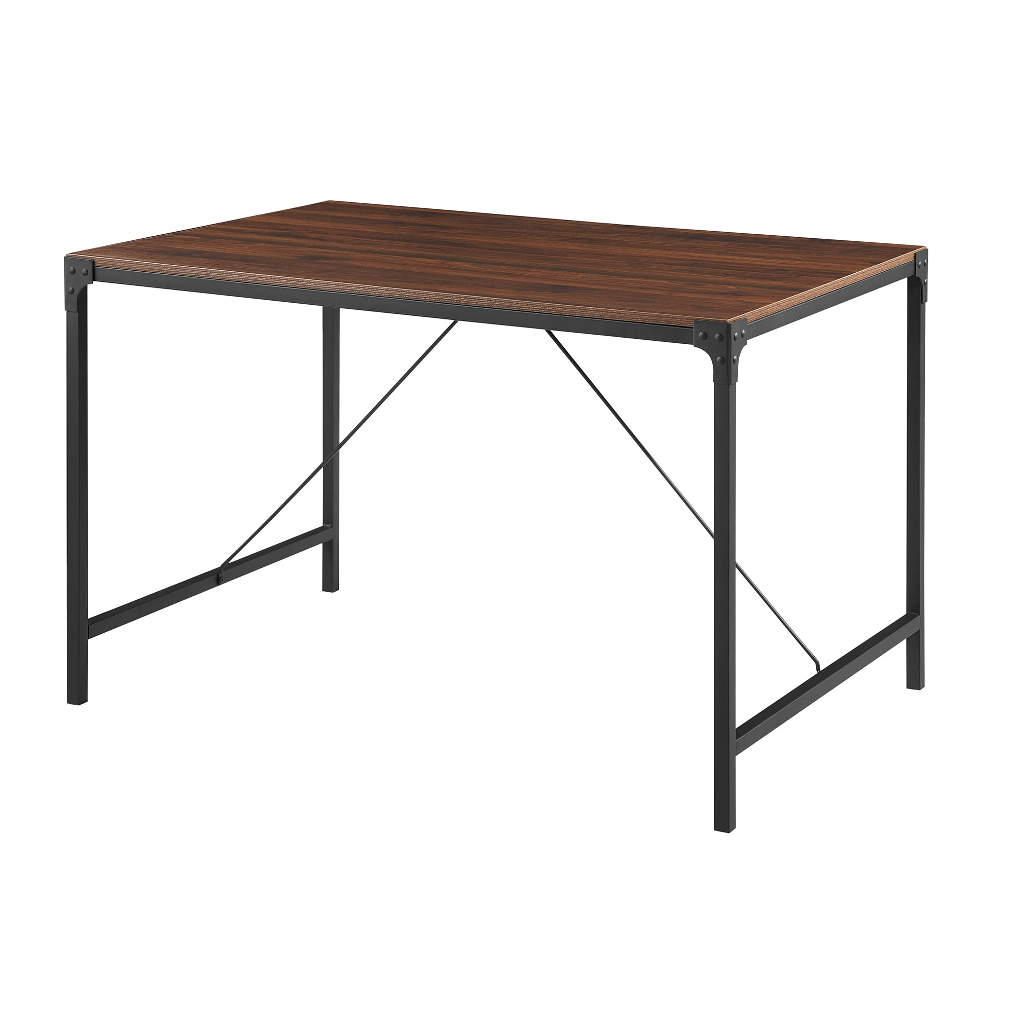 Woven Paths 48" Angle Iron Rustic Wood Dining Table, Dark Walnut