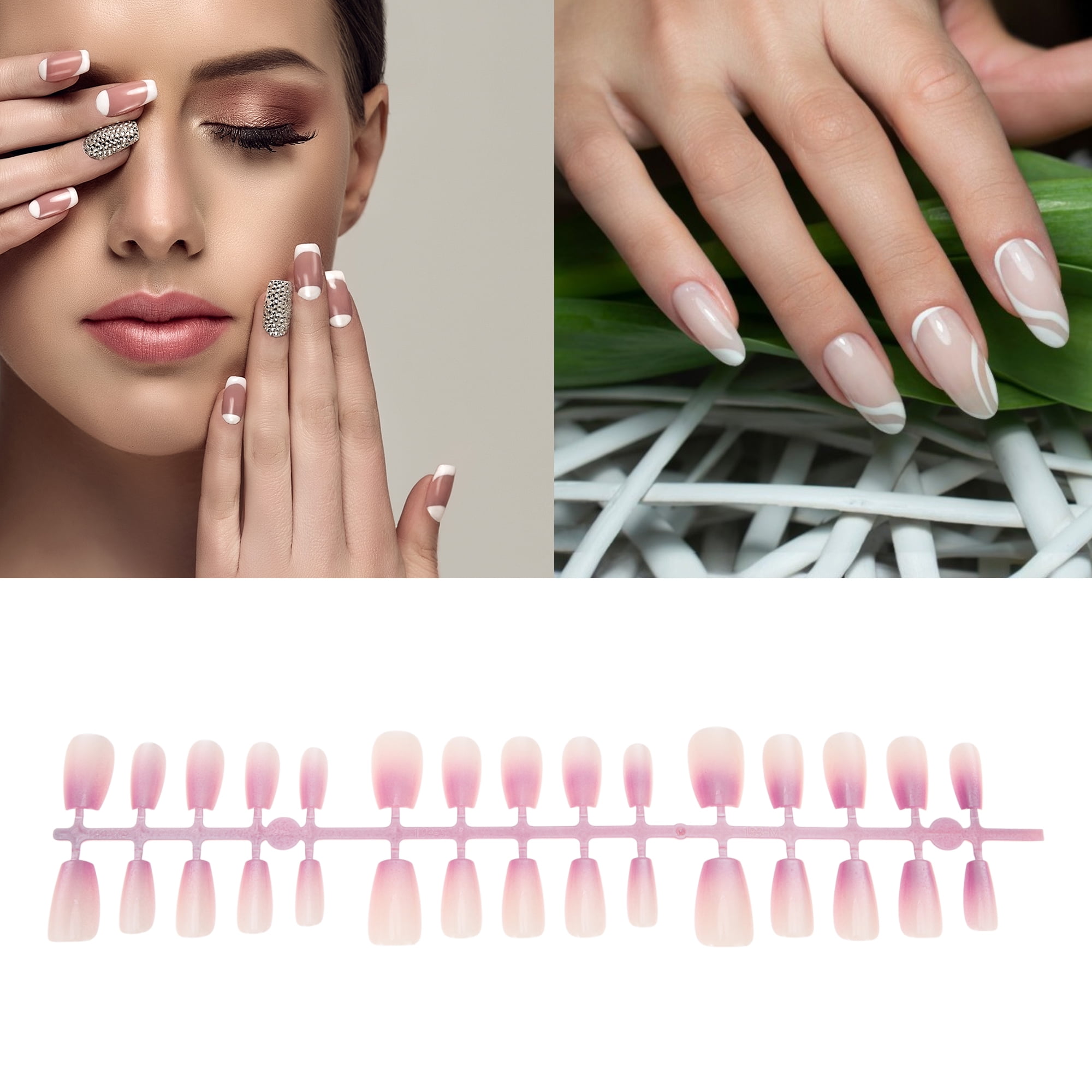 Unique Bargains Gradient Short Coffin Fake Nails 1Set/30Pcs 193-11