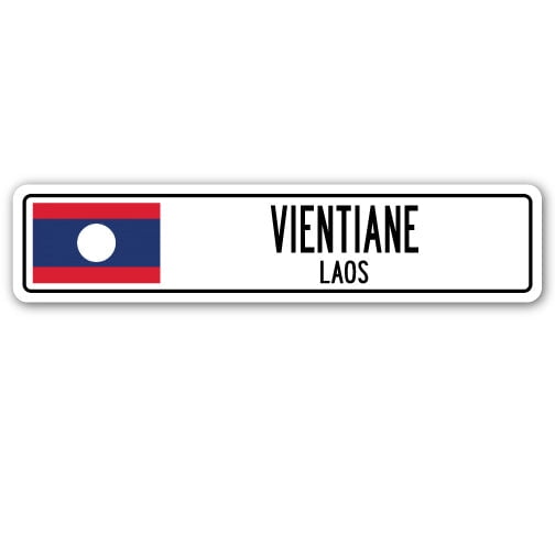 VIENTIANE LAOS Street Sign Lao Laotian flag city country road wall gift