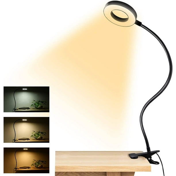 Luces de lectura con clip, lámpara de escritorio USB de 48 LED con 3 modos de color 10 brillo, lámpara de abrazadera de libro de protección ocular, lámpara de abrazadera de cuello de cisne flexible d JAMW Sencillez