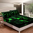 thumbnail image 3 of YST Green Black Pastel Sheet Set, Geometric Neon Square Sheets Queen For Bedroom, Stereoscopic Geometry Grid Bed Sheets Modern Abstract Flat Sheet, 2 Pillow Cases, 3 of 6