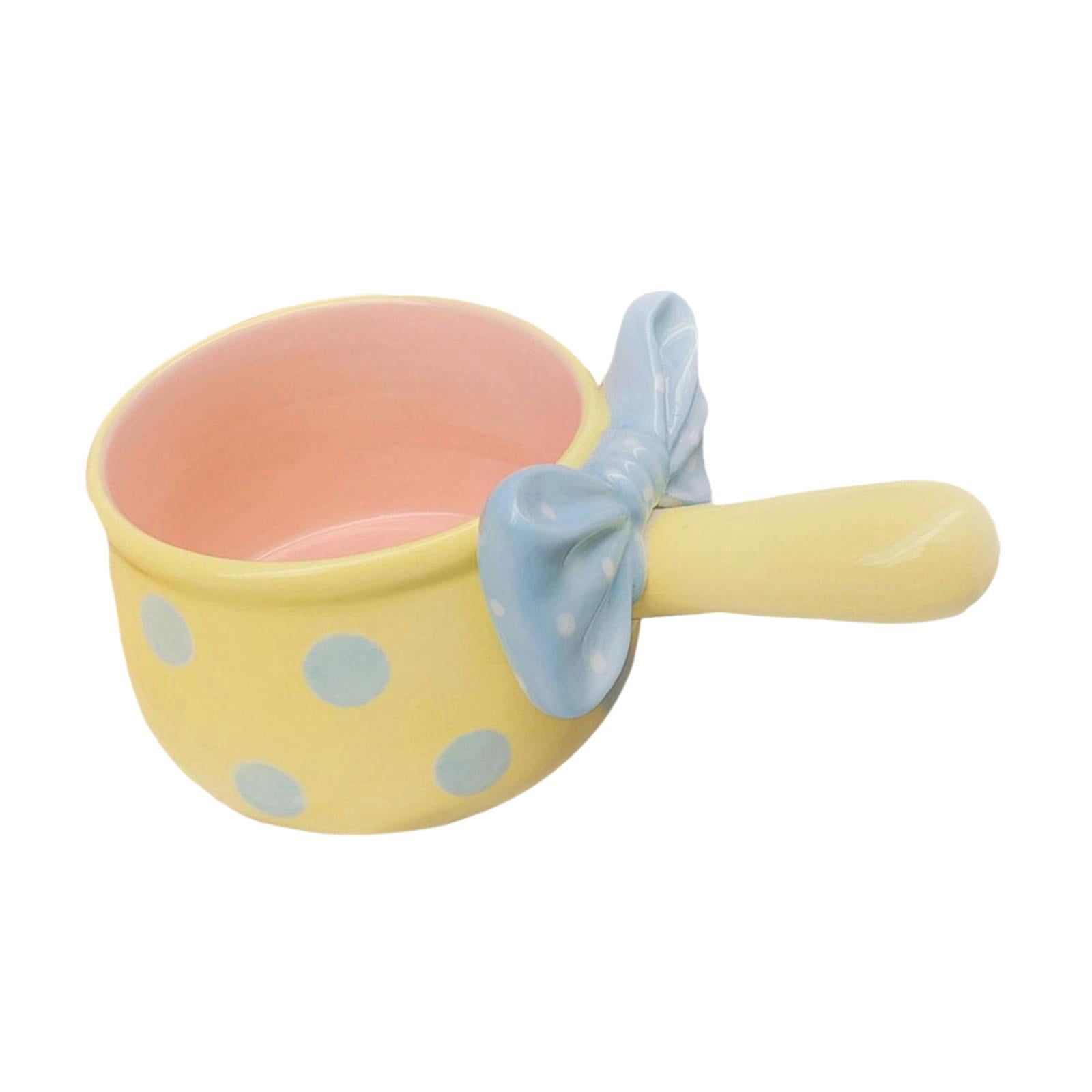 Fiocias 600ml Ceramic Soup Pot with Instant Handle Oven-Baked Rice Bowl for Cereal Chili Yellow