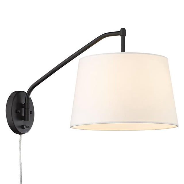Golden Lighting Ryleigh 1 Light Articulating Wall Sconce Matte Black Modern White Shade