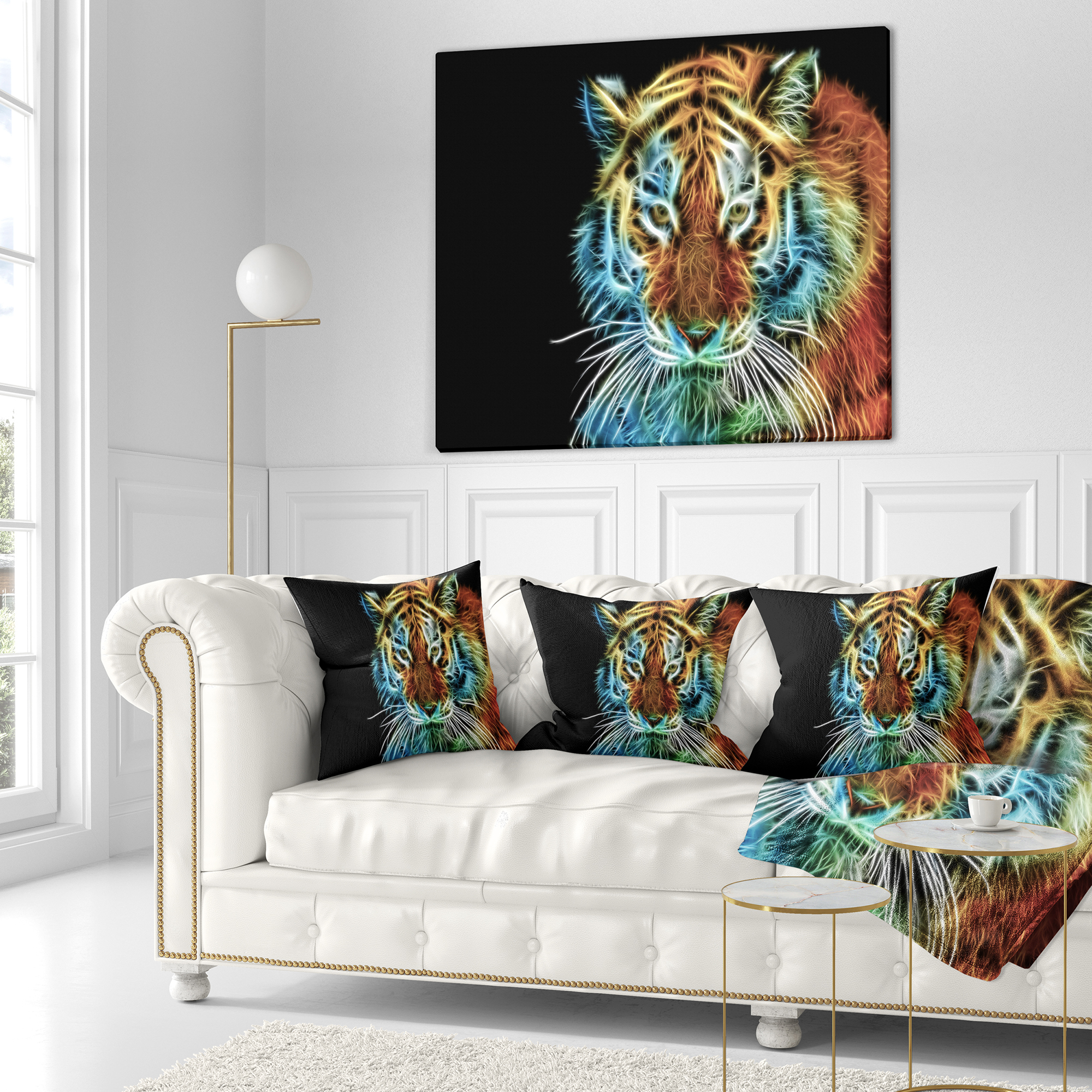 Designart Illuminating Tiger Head View - Contemporary Animal Throw Pillow - 18x18
