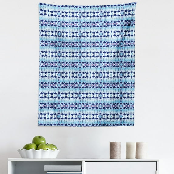 Ethnic Tapestry, Pattern in Blue Shades Psychedelic Batik Design, Fabric Wall Hanging Decor for Bedroom Living Room Dorm, 5 Sizes, Pale Blue Navy Blue, by Ambesonne