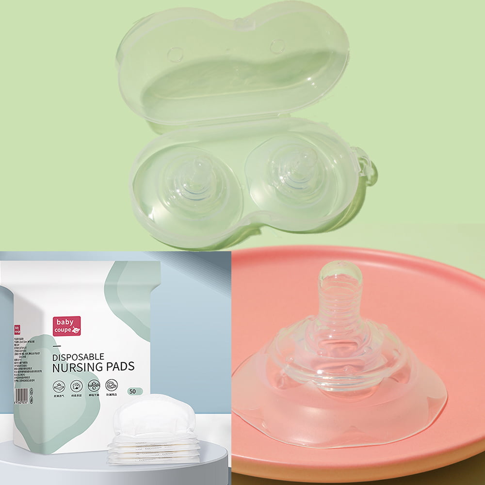 2pcs Liquid Silicone Reusable Breastfeeding Nipple Cover Shields, With  10pcs Disposable Non-woven Nipple Covers