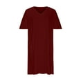 thumbnail image 4 of Wine Dresses for Women Solid Color Short Sleeve Comfy Holiday Dress Plus Size V-Neck Loose Fit Trendy Vacation Casual Sun Dress Maxi Fashion Daily Wrap Blouse Ruched Sheath Dress with Pocket,XL, 4 of 5