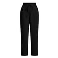 thumbnail image 5 of TtopsQueen Women Elastic Drawstring Straight Leg Pants, High Waist Lightweight Textured Trousers with Side Pockets, Loose Fit Vacation Casual Daily Wear Black,XXL, 5 of 5