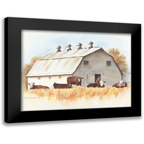 Babbitt, Gwendolyn 14x12 Black Modern Framed Museum Art Print Titled - White Barn and Cattle