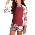 thumbnail image 2 of Girls Swimsuit Tankini Bathing Suit Print Long Sleeve Swim Top with Boyshorts Quickly Dry Modest Girls' Rash Guard Sets with Padding for 12-16Years, 2 of 9