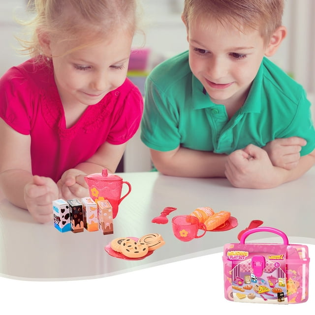 SPOORYYO 25PCS Toy Tea Set for Pretend Play and Role-Playing, Includes Teacups, Saucers, Plates, Teapot and Storage Box, Ideal for Creative Play and Social Skills Development
