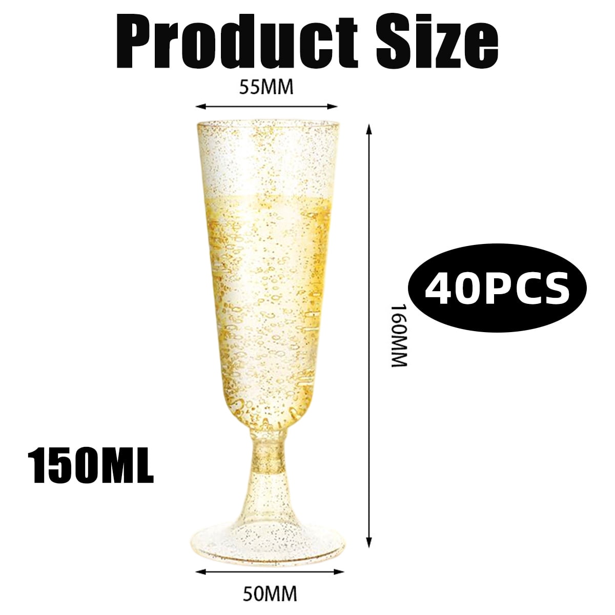 Plastic Champagne Flutes Plastic Mimosa Glasses 40 Pack ,Disposable Champagne Glasses Clear Acrylic Wedding Toasting Glasses for Party Cocktail Cups Bulk Supplies - Gold powder