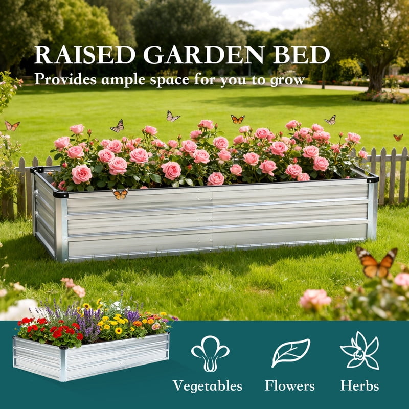 Gianna Metal Raised Garden Bed, 6x3x2ft Outdoor Planter Box