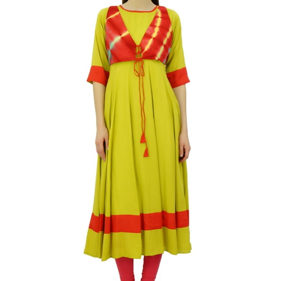Bimba Womens Cotton Anarkali Kurta With Jacket Top Kurti Ethnic Designer Dress