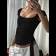 thumbnail image 5 of Camisetas de Corta con Cuello Cuadrado para Mujer, Sin Espalda, Ajustadas, Y2K Negro L, 5 of 8