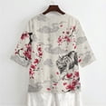 thumbnail image 5 of Xoenoiee Tiger Plum Blossom Cloud Print Womens Tops 3/4 Sleeve Button Down Shirts Casual V Neck Tunic Blouses Pleated Fashion Summer Tees 2026, M, 5 of 7
