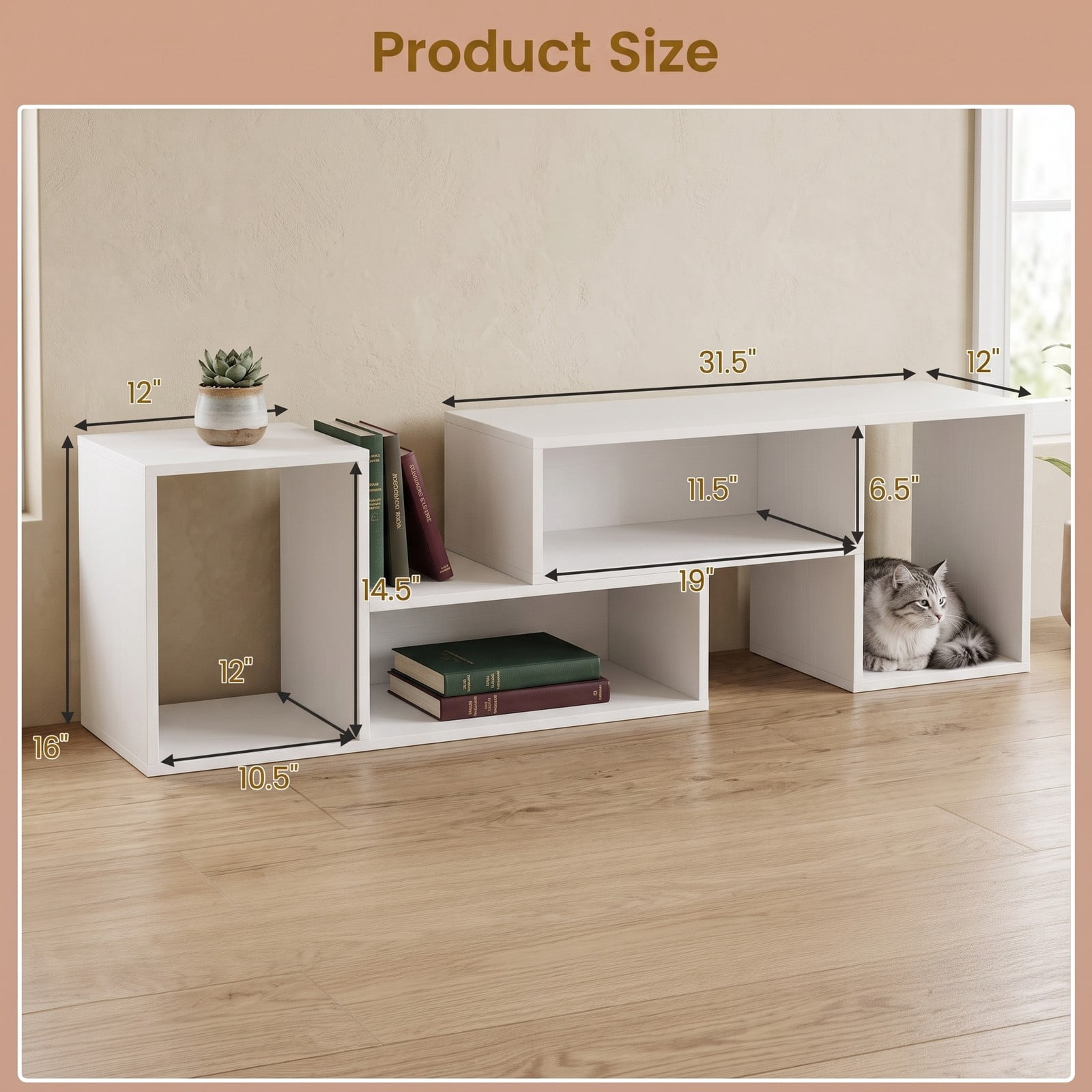 Furnibear 2 Piece Adjustable TV Stand for TVs up to 55 Inch, Expandable Entertainment Center with Open Storage Cubes, Modern Wood Media Console for Living Room, White