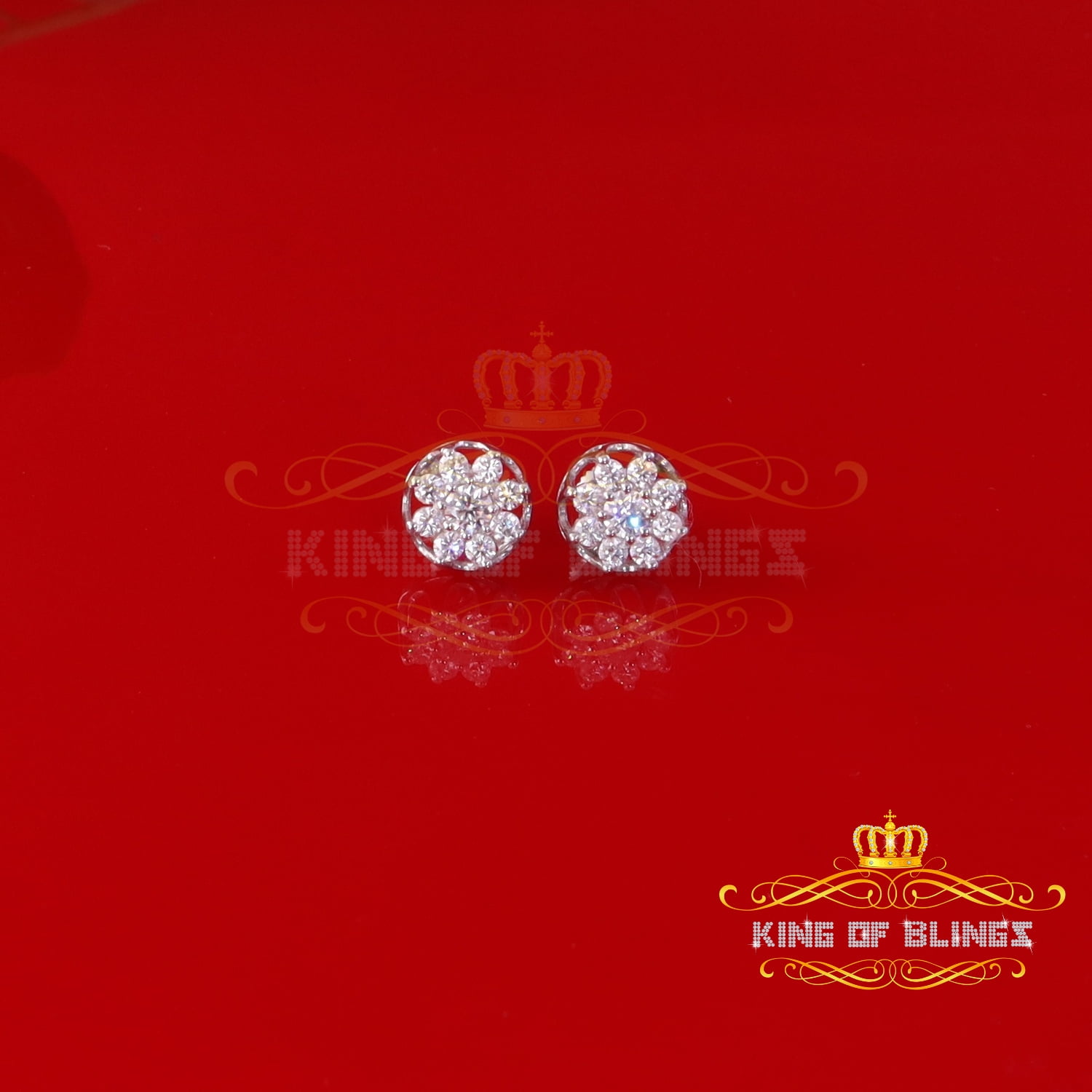 King of Bling's Men's/Womens 925 Silver White 0.75ct VVS 'D' Moissanite Round stud Earrings