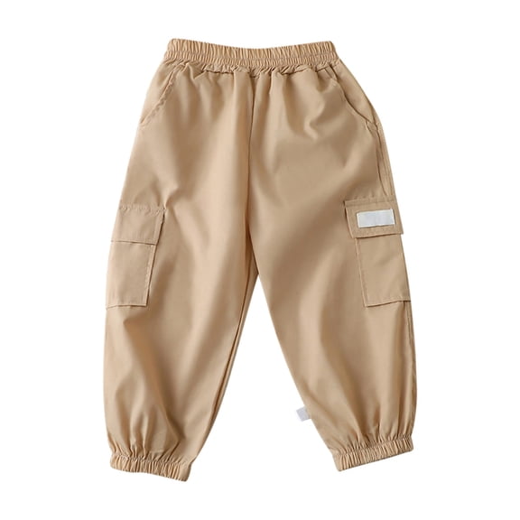 GiLiling Boys Cargo Pants Toddler Elastic Waist Joggers Lightweight Hiking Pants Casual Outdoor Daily Wear (Khaki, 3-4 Years)