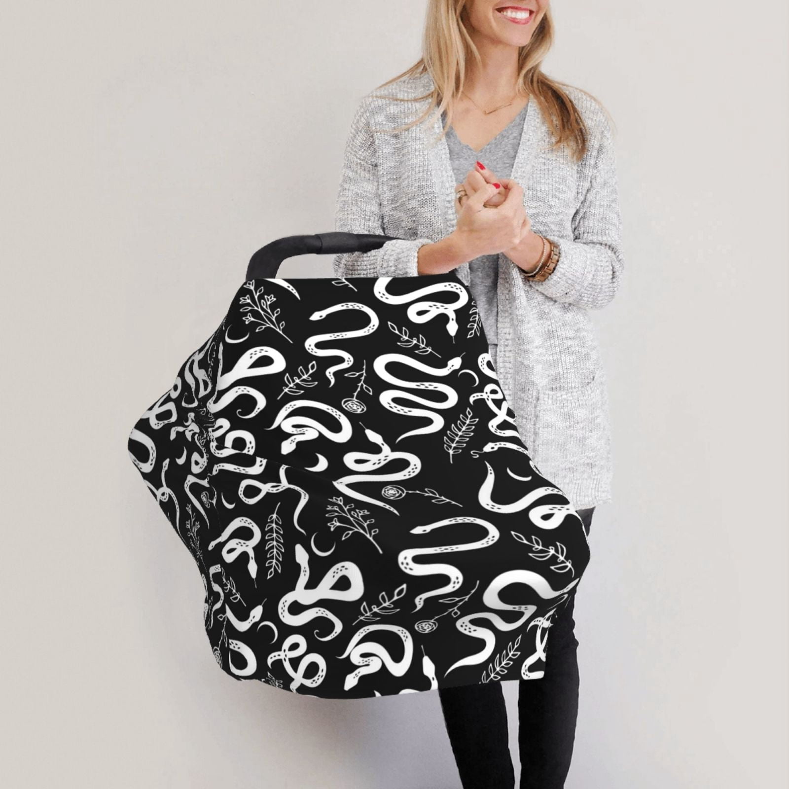 Fotbe Hand Drawn Snake Pattern Car Seat Covers for Babies, Nursing Breastfeeding Cover Infant Carseat Canopy, Soft Stretchy Carrier Cover