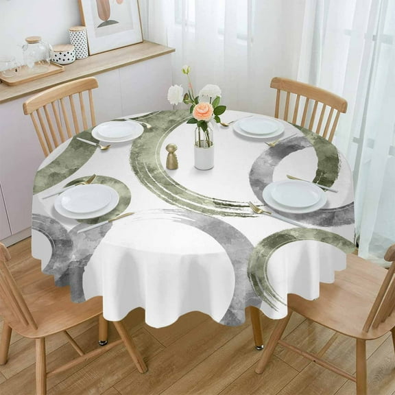 Brush Circle Sage Green Gray Waterproof Tablecloth Table Decoration Wedding Home Kitchen Dining Room Round Table