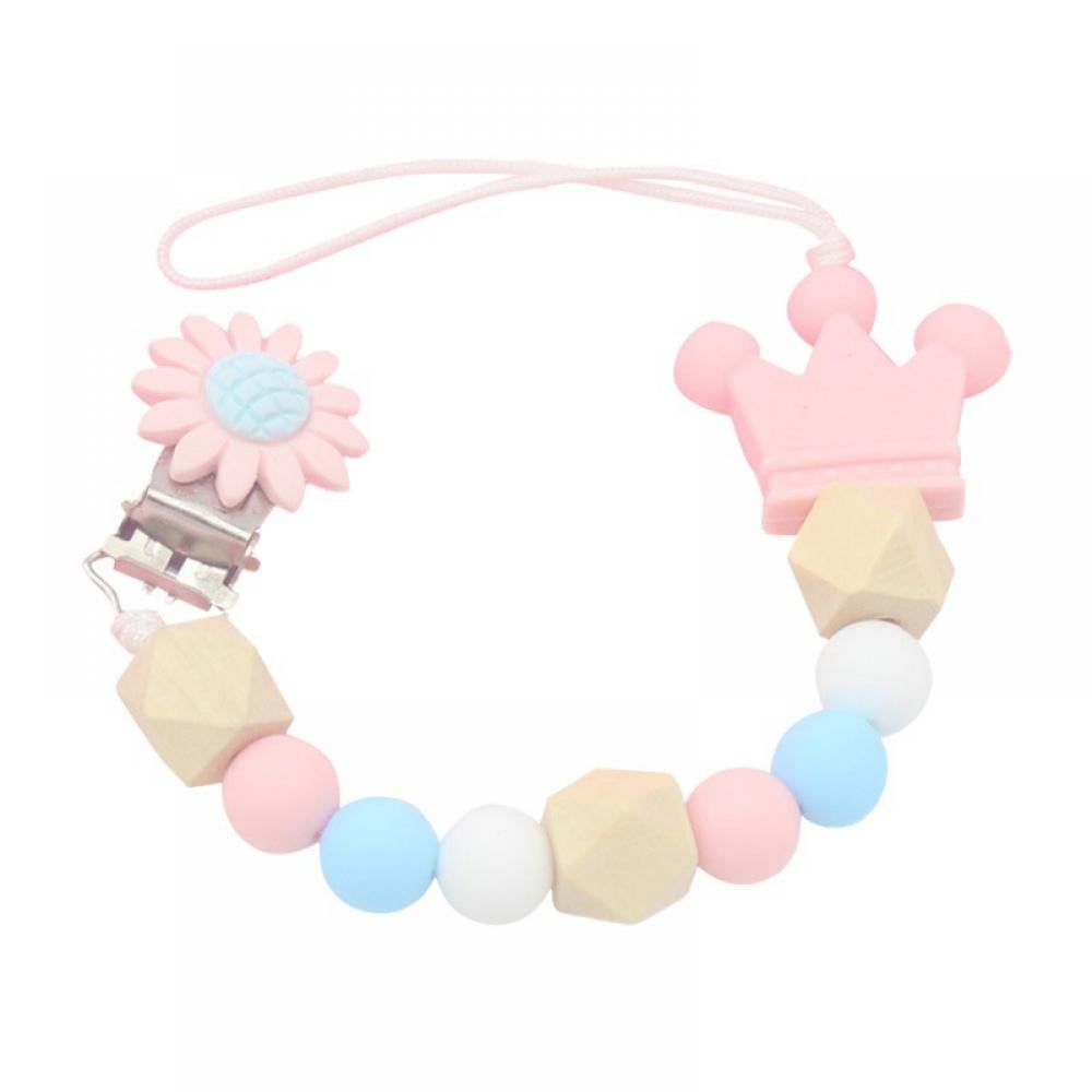 BPA Free Silicone Tiny Teethers Pacifier Clip with Teething Toy and Chewbeads for Baby Elephant 