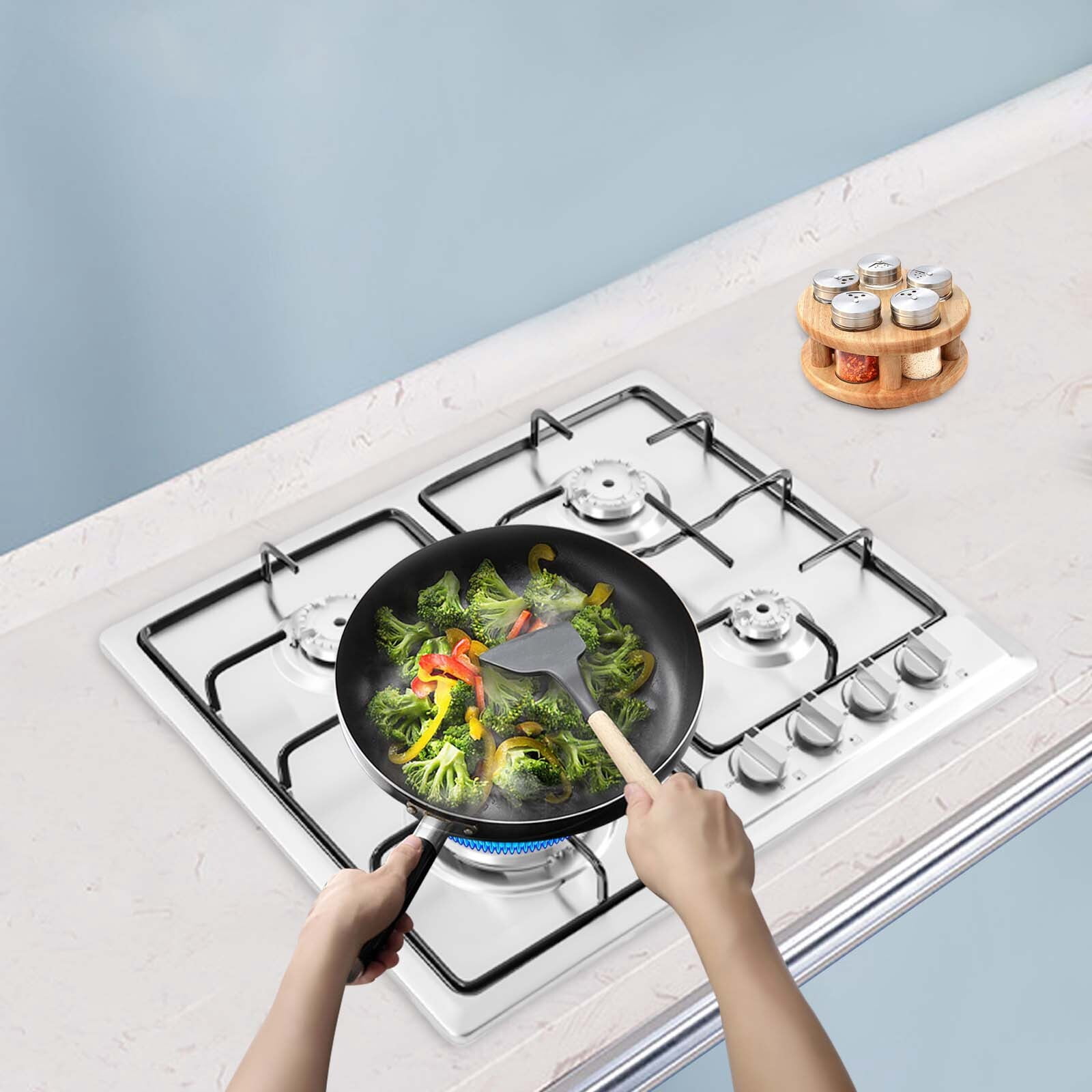 23" Stove Top 4 Burners Built-In Gas Propane LPG Cooktop Cooking Stainless Steel 22.83*19.68inch for Domestic or Commercial Cooking in Homes or Restaurants