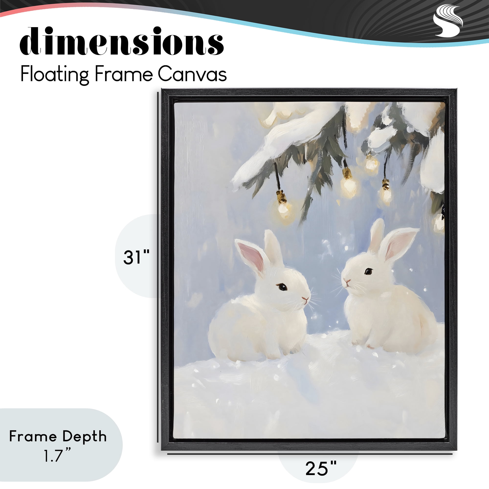 Stupell Industries Winter Bunnies Under Twinkling Lights Black Framed Floater Canvas Wall Art, design by The Prints Vibe