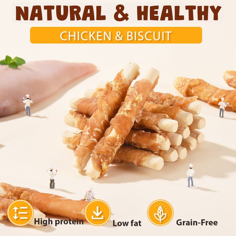 (2 pack) ASMPET Chicken Jerky Wrapped Biscuits Stick Dog Treats, Soft Chewy Rawhide Free Dog Chews for Small Medium Large Dogs, 10.6oz