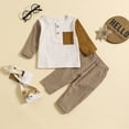 thumbnail image 2 of NIEWTR Fall Winter Toddler Baby Boy Clothes 2Pcs Color Block Crewneck Sweatshirt Pullover and Pants Sweatsuit Little Boy Clothing (6-12 Months,Khaki), 2 of 6