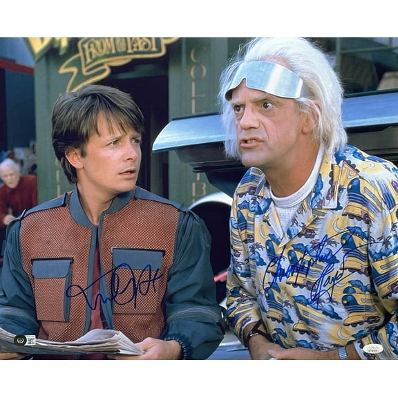 Michael J. Fox Chris Lloyd Signed 16x20 Back to the Future II Photo JSA BAS