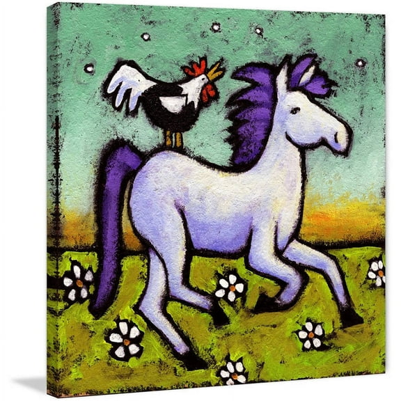 "Rooster Rides a Horse" Painting Print on Wrapped Canvas