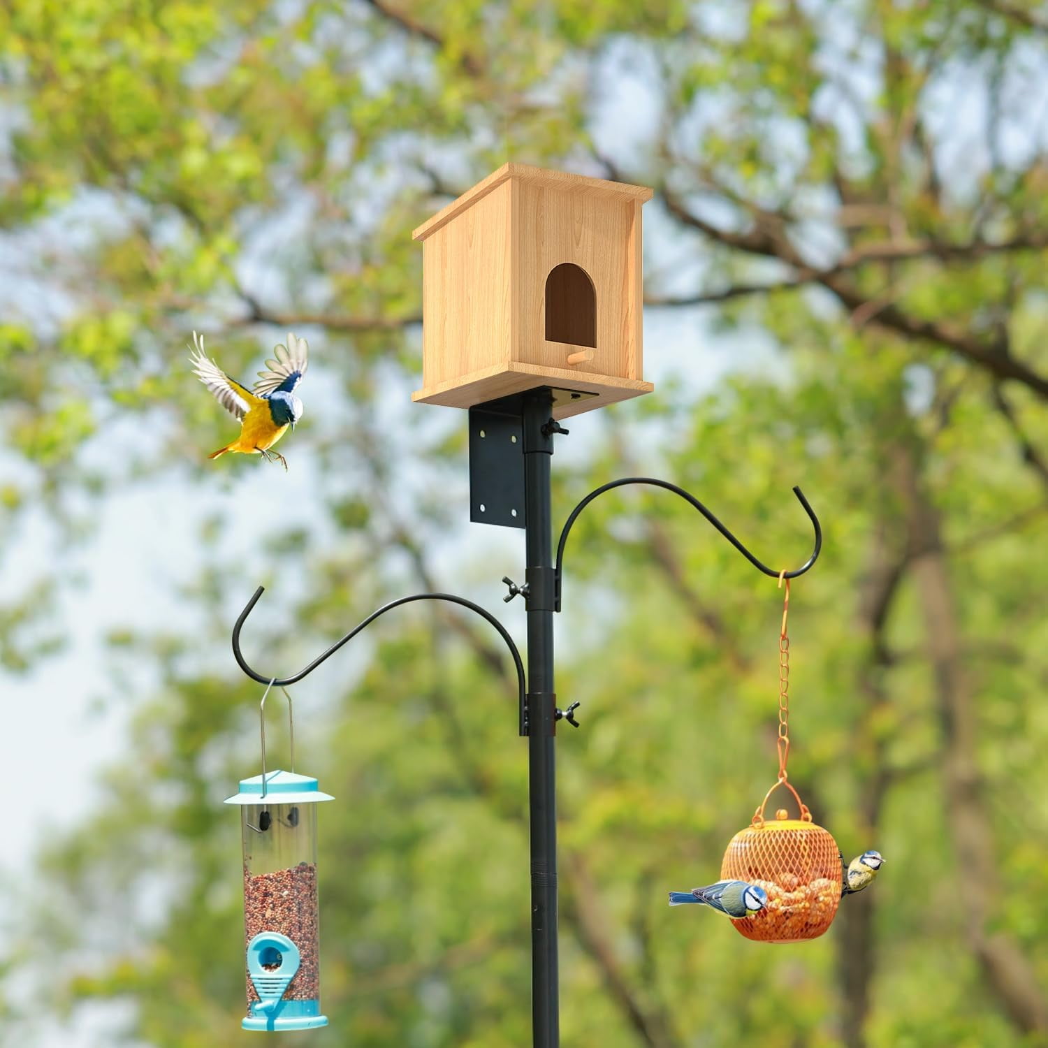 Bird House Pole Mount Kit 80 Inch 2 Pair Hooks Multi Feeders Bird Bath Feeder Tray - Heavy Duty Adjustable Bluebird Feeder Support Rod Stand Set for Outside, Yard, Garden