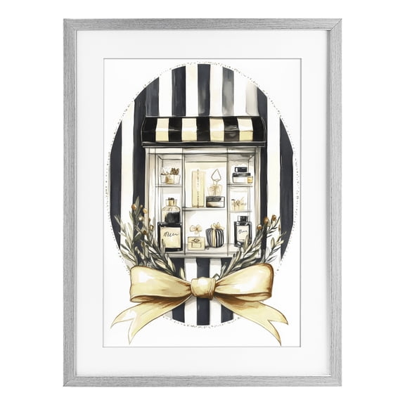 Stupell Industries Art Deco Maison Perfume Window Display Gray Framed Print Under Glass, 17 x 23, by Petals Prints Design