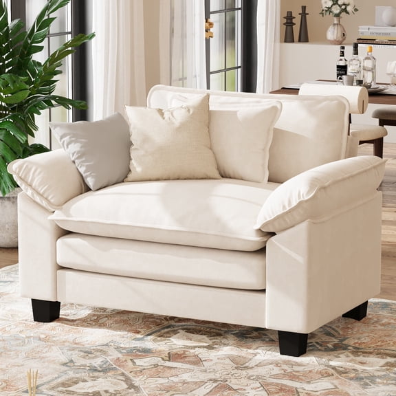 WACASA Modern Accent Chair and a Half, 49.5'' W Oversized Chairs in Living Room, Chenille Comfy Reading Chair, Armchair with Wide Armrests, White