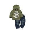 thumbnail image 2 of Gzhioc Baby Boy Clothes Set, Letter Print Hooded Sweater+Elastic Waist Hole Design Jeans, 2 of 8