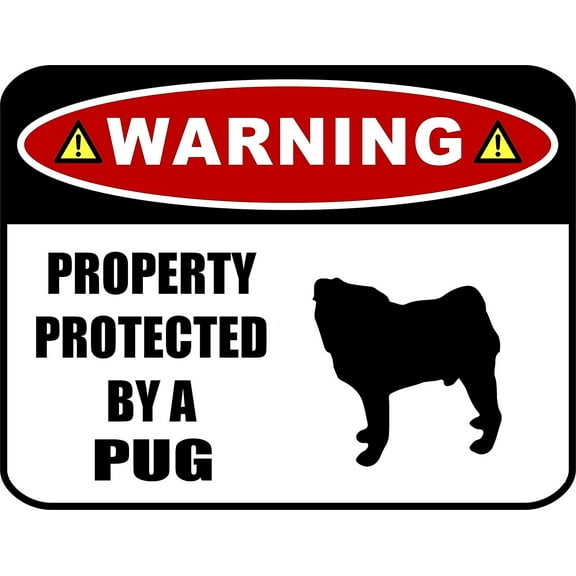 PCSCP WARNING Property Protected By a Pug (SILHOUETTE) 11.5 inch x 9 inch Laminated Dog Sign
