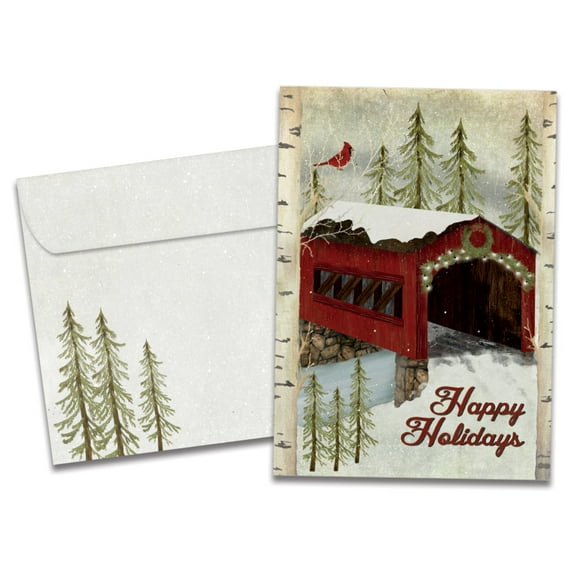 Tree-Free Greetings Holiday Greeting Card 12 Pack, 100% Recycled Paper, 5x7, Snowy Covered Bridge (HP25211)